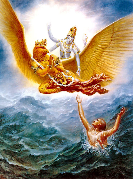 Krishna saving his devotee from the ocean material miseries