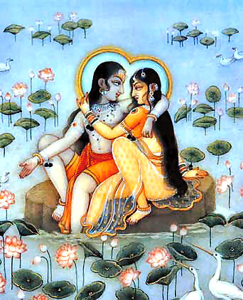 Radha Krishna baden im See